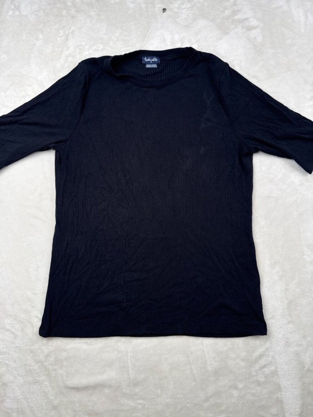 Splendid Black Ribbed 3/4 Sleeve Top Rayon Blend Womens Medium